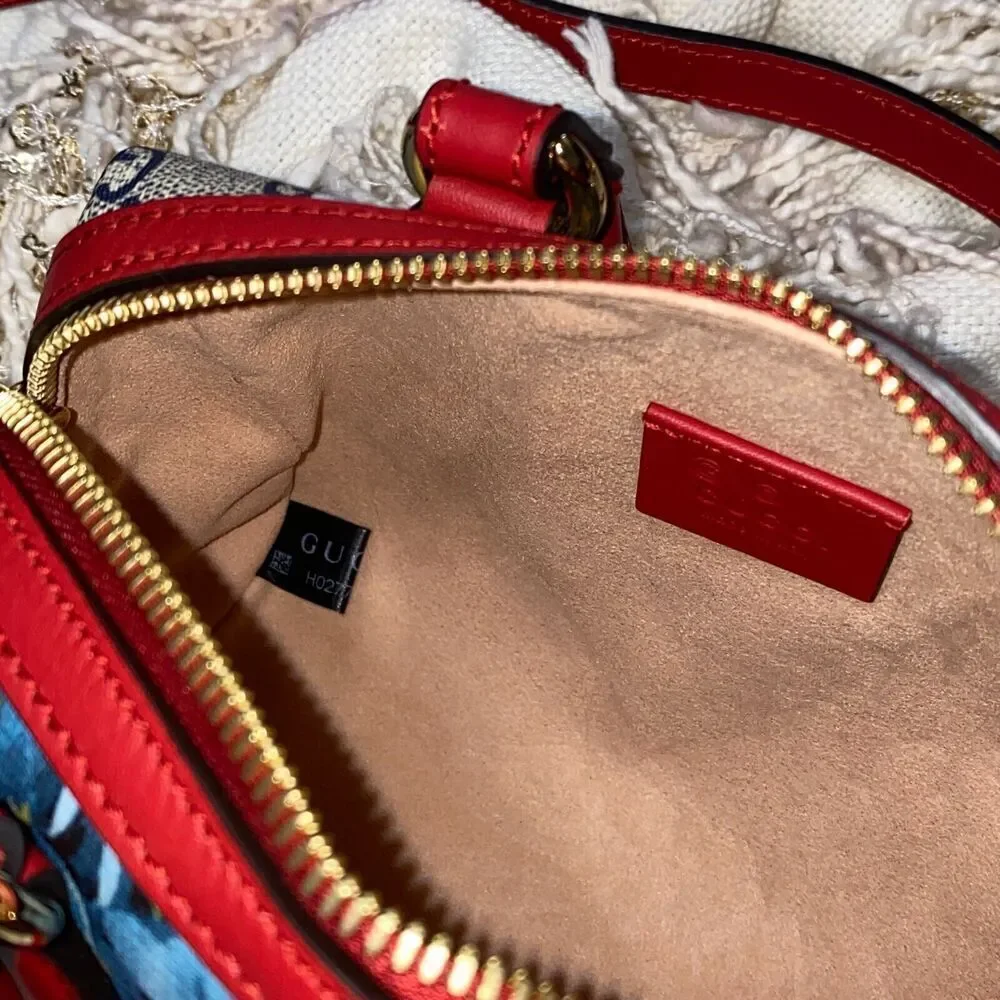 GUCCI GG Mini Blooms 2 Way Bag 546312 GG Supreme Brown/Red/Blue NEW